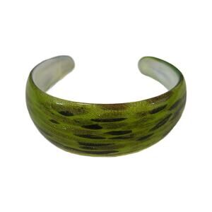 Vintage Lime Green Venetian Glass Cuff Bracelet By Murano Glass